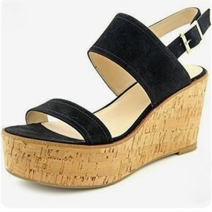 Steve Madden Caytln Black Suede Wedge Platform Sandals Size 9.5